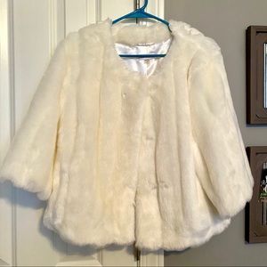 Off White Cropped Faux Fur Coat